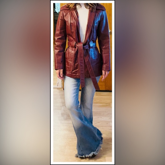 Vintage 1970s Sears Jr Bazaar Genuine Leather Jacket | Burgundy | Size 7/Small - Picture 2 of 16